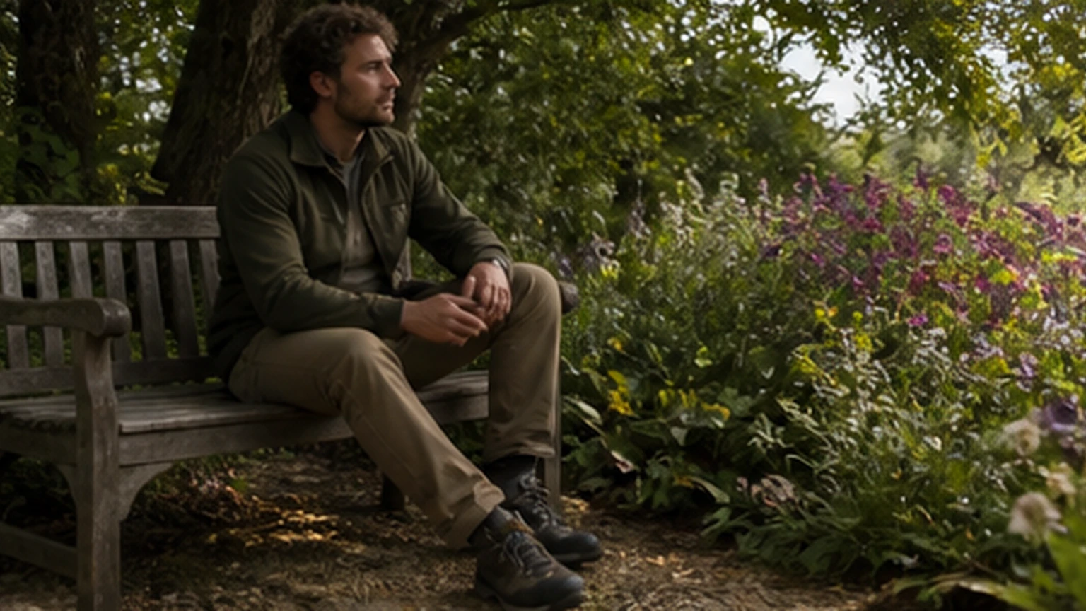 Adult enjoying a calm garden bench between sightseeing walks
